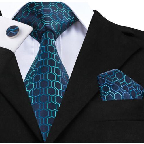 C-534 Hi-Tie Fashion Blue Green Gradient Mens Ties Neck ties Geometric Jacquard Silk Ties for Men Suits 8.5cm Soft Corbatas