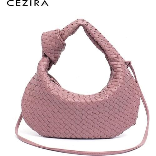 CEZIRA Chic Handmade Woven PU Crosssbody Bag For Women Luxury Soft Handbag Hobo Female Fashion Vegan Leather Shoulder Bag Purses