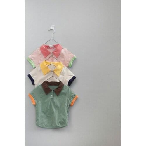 2021 Korea childrens wear summer baby contrast collar short sleeve T-shirt baby T-shirt baby short sleeve shirt cotton