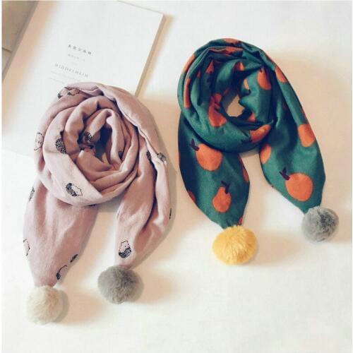 Kids Children Child Scarf Shawl Boys Girls Winter Warm Cotton Fashion Brand Pattern Pompom Thick Soft Korean Accessories-LHC-W6