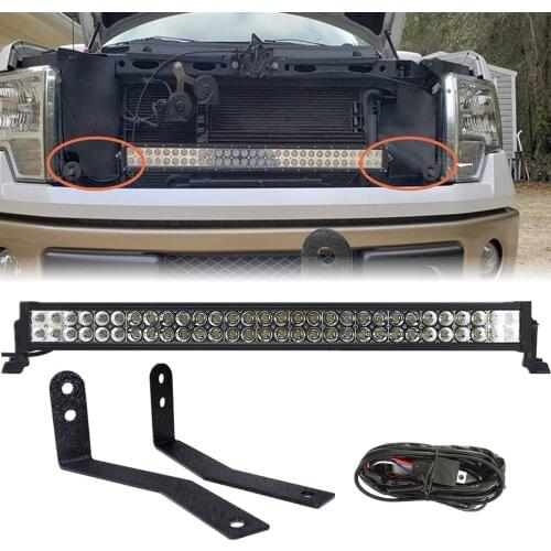 For 2009-2014 Ford F150 Pickup 2WD 32'' 180W LED Straight Light Bar with Wiring Kit & Behind Hidden Grille Mount Brackets