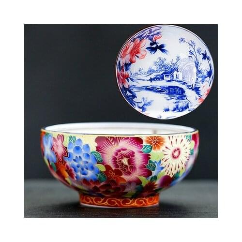 Enamel cup, antique court wind, blue and white master cup tea set, tea cup, large tea bowl, antique ceramic tea cup