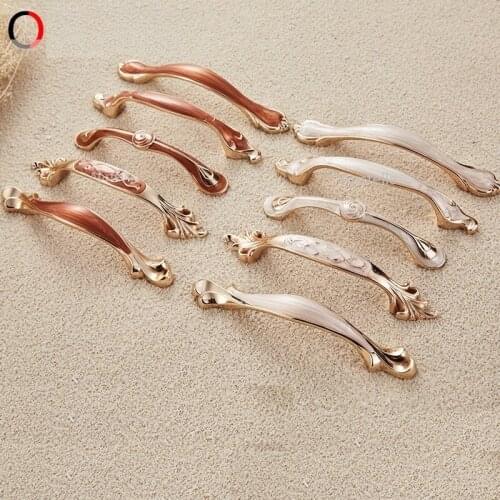 Zinc Alloy Wardrobe Closet Hardware Golden Drawer Cupboard Handles Cabinet Kitchen Pull American Style Threaded Case Knobs
