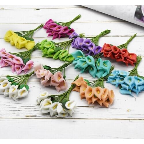 12PCS Artificial Flowers Mini Foam Calla Bouquet For Wedding Gift Box Decoration DIY Wreath Scrapbooking artificial flower cheap