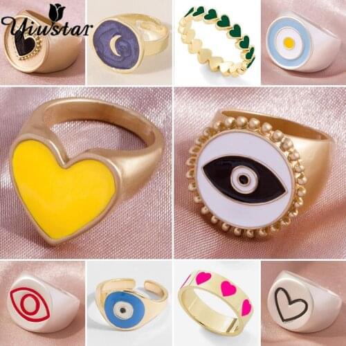 Yiustar Punk Alloy Enamel Ring for Women Gift Love Heart Eye Round Rings Wholesale Accessories Aesthetic Jewelry Multi Colors