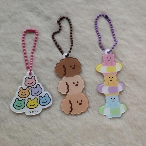 Korean INS Cute Bear Key Chain Acrylic Stationery Toy Pendant Airpods Pencil Bag Decorative Kawaii Accessories Key Management