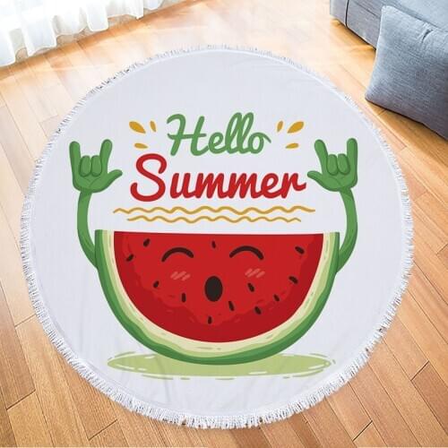 Hello Summer Microfiber Round Beach Towel Watermelon Pineapple Circle Thick Shower Bath Towels Bikini Cover Up Yoga Mat Blanket