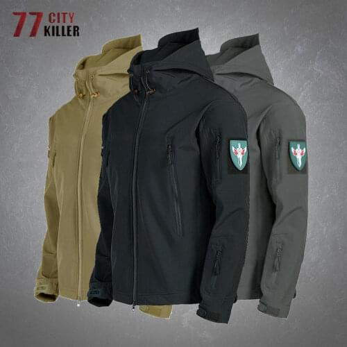 Shark Skin Soft Shell Military Jacket Men Multiple Pockets Windproof Waterproof Hooded Coats Male Combat Bomber Tactical Jackets