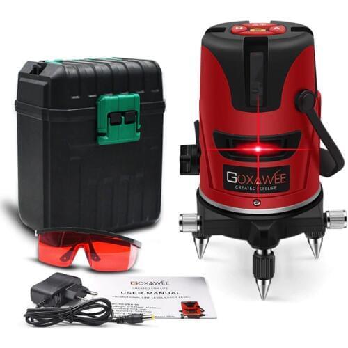 GOXAWEE 5 Lines 6 Points Laser Level 360 Vertical & Horizontal Rotary Cross Laser Line Leveling Outdoor Mode Laser Tools
