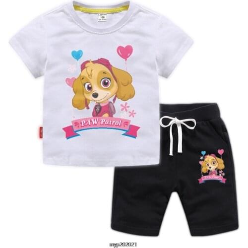 PAW PATROL Summer Boys T Shirt Kids Summer Clothes Baby Girls T-shirt Shorts 2pcs Outfit Children Sportswear