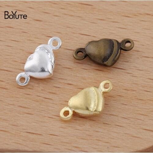 BoYuTe (200 Pieces/Lot) 10*5MM Metal Brass Heart-Shaped Connector Charms Handmade DIY Jewelry Accessories Materials