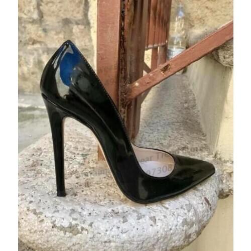 Moraima Snc Stilettos High Heels Sexy Pointed Toe Women Patent Leather Ladies Pumps Shoes 12CM Heels Party Dress Shoe