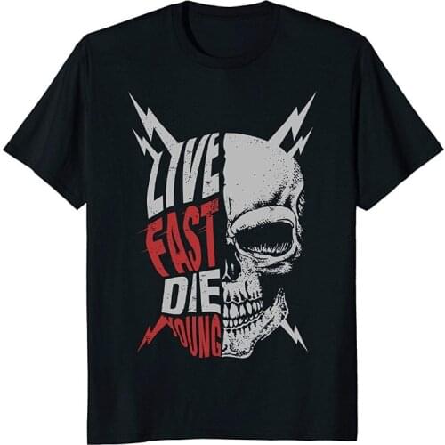 Men 2019 Brand Clothing Tees Casual Live Fast Die Young Vintage Distressed Motorcycle T Shirt T-Shirt