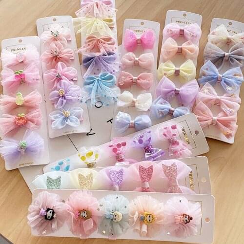 2020 New Fashion Cute Childrens Bow HairClips Set Fabric Hairpin Hair Accessories for Girls Lovely Cartoon Flowers Headwear