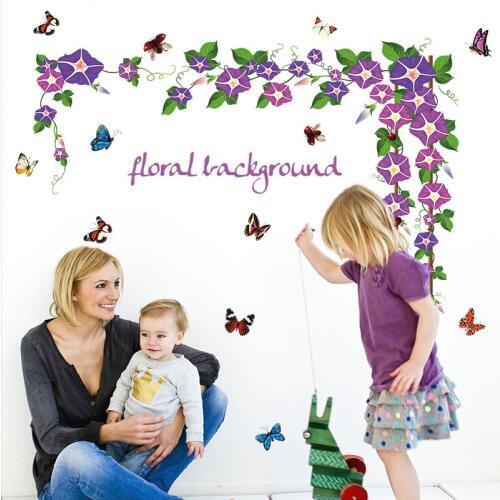 Morning glory wall sticker PVC Material DIY Butterfly wall decals For Living room bedroom sofa background wall decor sticker