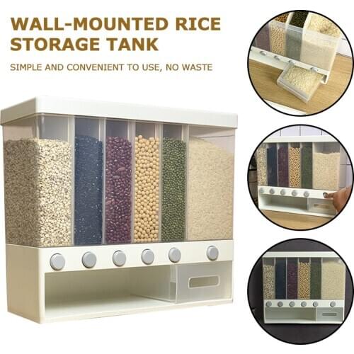 Wall-Mounted Press Cereals Dispenser Rice Chocolate Beans Dispenser Kitchen Storage Organize Seal Tank Dry Food Container