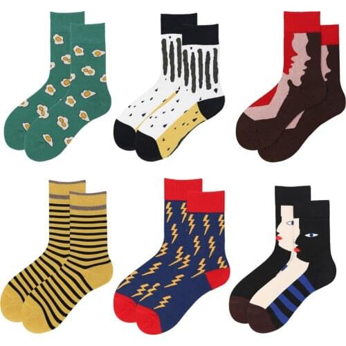 Women Socks Funny Cute Cartoon Striped Lightning Graffiti Egg Happy Japanese Harajuku skateboard Socks