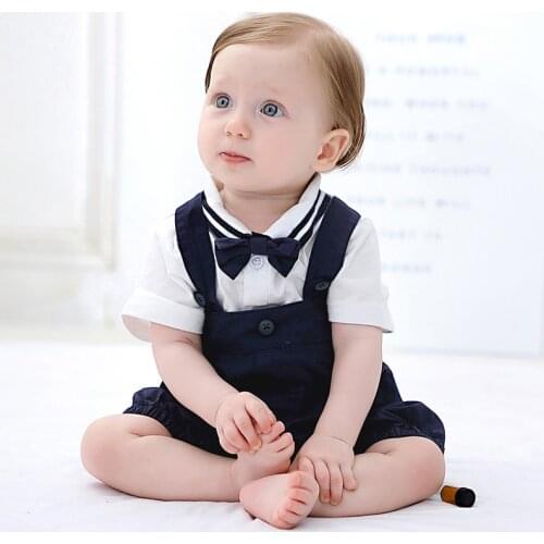 Fashion Newborn Baby Boy Clothes Outfits Summer Infant Boys Gentleman Suit Bow Tie Shirt Suspenders Short Pants Comfy Outfit Set