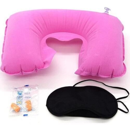 Wholesale Car Soft Pillow 3 In 1 Travel Set Inflatable U-shaped Neck Pillow Air Cushion + Sleeping Eye Mask #202168
