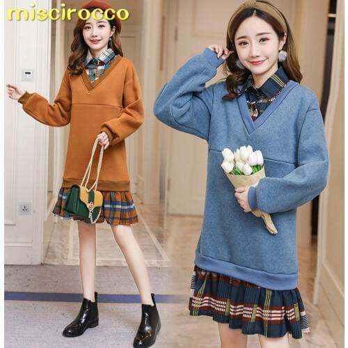 Pregnant women Dresses hoodie winter lattice clothing breastfeeding long jacket Add wool long coat College wind Keep warm