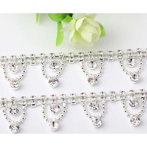 White Pendant type Fancy Rhinestone Chain 1yard DIY Bags, Garment, Shoes, Box, Pen, Furniture, Greeting Cards Wedding dress