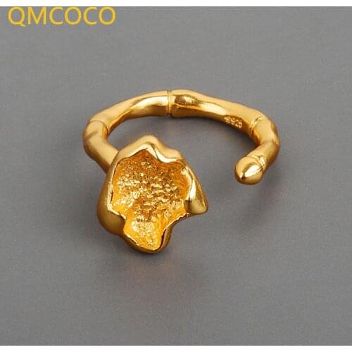 QMCOCO 2021 New Antique Irregular Pleated Adjustable Woman Ring Retro Geometr Ring For Woman Party Jewelry Gifts