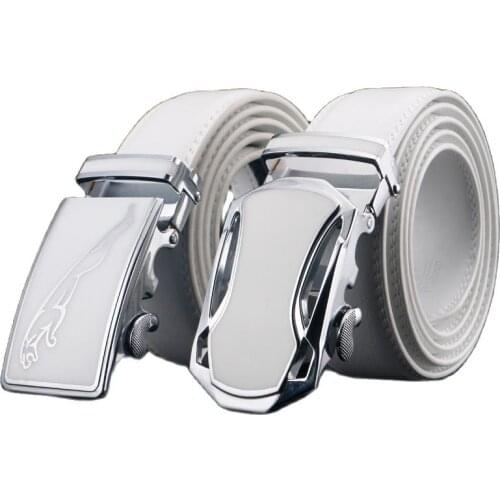 Men White Belt cowhide Automatic ratchet Buckle Head Casual Business Youth Tide Mens Trouser leather Belt