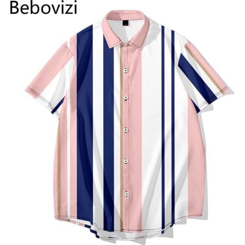 Fashion Striped Print Short Sleeved Shirt Summer Casual Men Loose Hawaiian Shirt Camisas Top Clothing African Clothes for Men