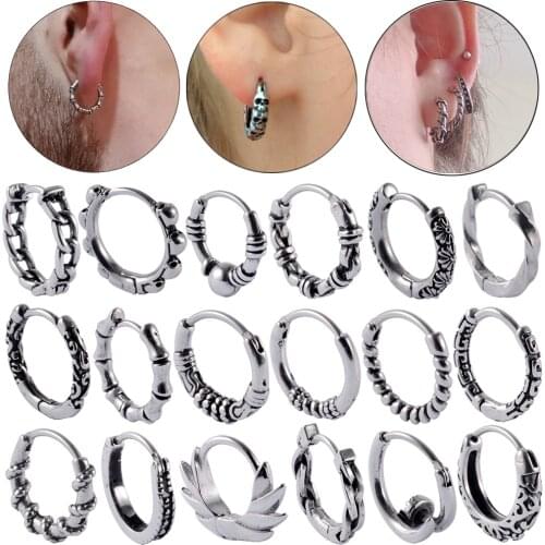 2pcs Stainless Steel Punk Earrings Ear Stud Man Simple Round Circle Ear Tragus Cartilage Lobe Piercing Rock Roll Hip Hop Jewelry