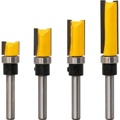 SHGO HOT-4Pcs Flush Trim Router Bits Top Bearing Router Bit 1/4 inch Shank Straight Pattern Template Router Bit Wood Milling Cut