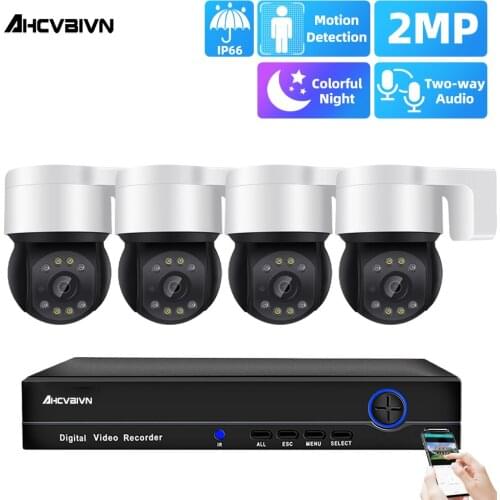 4CH POE NVR 1080P Security Camera System Outdoor Color Night Vision IP PTZ Video Surveillance Camera System Kit 2MP XMEYE ONVIF
