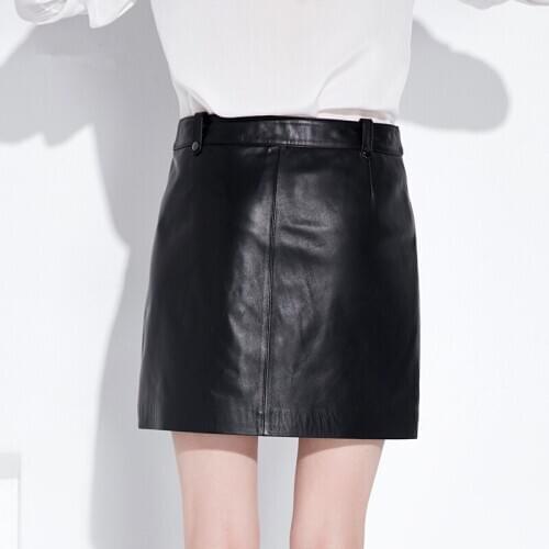 Sexy Office Ladies Mini Skirt High Waist Zipper Womens High Quality Sheepskin Genuine Leather Skirt Slim Fit A Line Wrap Skirts