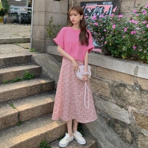 Skirt Spring and Summer New Korean Floral Chiffon High Waist A-line Skirt Loose and Versatile Mid-length Skirt