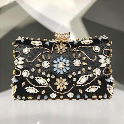 Beading Rhinestone Evening Bag Women 2021 New Designer Luxury Hand Beaded Embroidery Black Handbags Ladies Dinner Clutch Purses