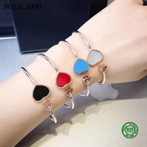 Heart Bracelet 925 Sterling Silver for women Open Bracelet Heart shape 925 Bracelet charm womens fine Jewelry Valentines gift