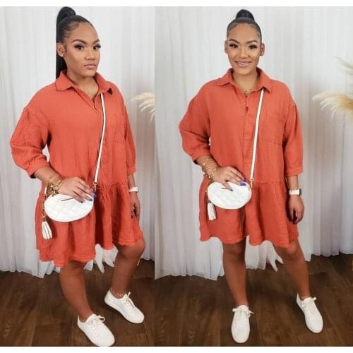 Women Chic Fashion Button-up Draped Loose Shirt Dress Vintage Long Sleeve Top Female Dresses Vestidos Streetwear Casual Dress