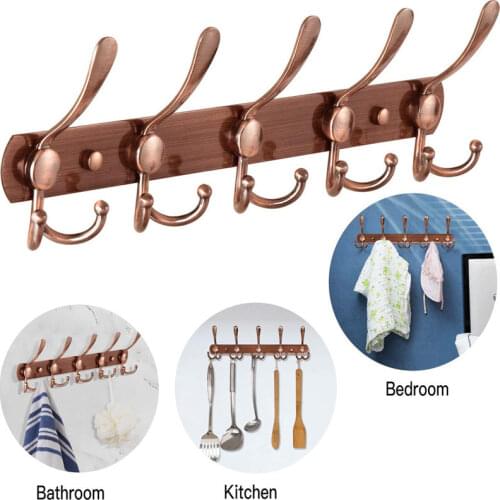 1Pc Clothes Hook Wall-mounted Stainless Steel 5 Rows of Hooks Coat Hook Bathroom Bedroom Hanger Hook