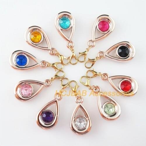 10 New Teardrop Charms With Lobster Claw Clasps KC Gold Plated Retro Mixed Crystal 16x29mm