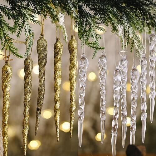 10Pcs Fake Icicles Props Christmas Xmas Tree Hanging Ornaments Simulation Transparent Ice Icicles Pendant Winter Party Supplies