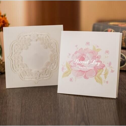 100pcs White Square Laser Cut Wedding Invitations Cards With Hollow Flora Engagement Invitation Anniversary party CX013