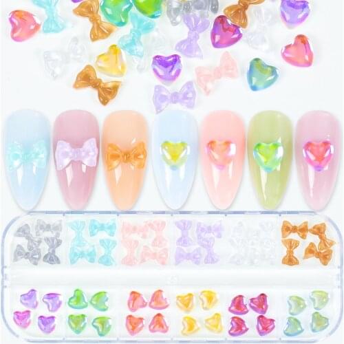 12 Grids Mix color 3D Aurora Magic Bear/Bowknot/Candy Heart Fashion Polish UV Gel DIY Nail Art Decorations Design Accessories