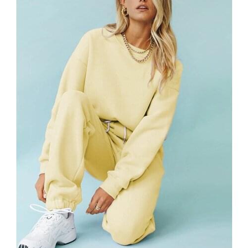 2021 Women Loose Style Oversize Pullover Long Sleeve Round Collar Solid Color Tops for Daily Wear Night Club Vacation Shopping