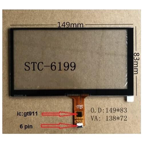 6.1 inch capacitive screen industrial touch screen, car navigation external screen 149*83/A061VW01 IC :gt9ii 6 pin free delivery