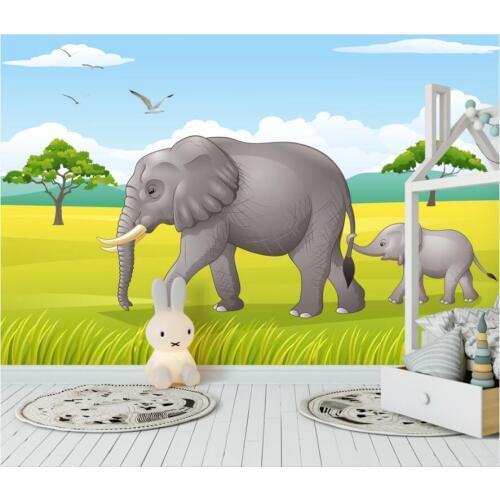 Custom photo 3d wallpaper Cartoon elephant baby elephant forest green fresh children room 3d wall murals wallpaper for walls 3 d