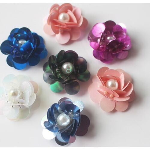 5pcs/lot Sequin Beads Flower Patch DIY Different Colors Flower Patches Sew On Dress Clothes Pearl Flower DIY Applique