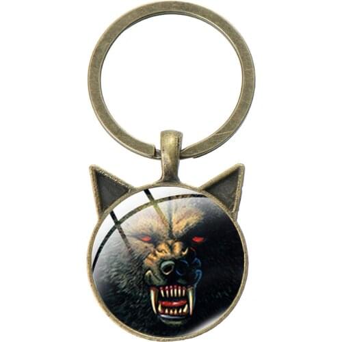 Teen Wolf Head Pendant Keychain Nordic Wiccan Wolf Tooth Metal Keychain 3D Vision Ferocious Animal Car Keyring Fans Men Jewelry
