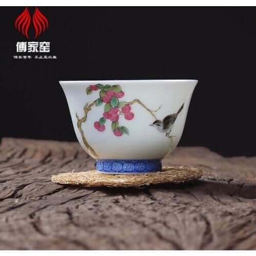 Kungfu tea set cup enamel edge famille rose master single cup individual cup tea set Ceramics Jingdezhen Fujia kiln
