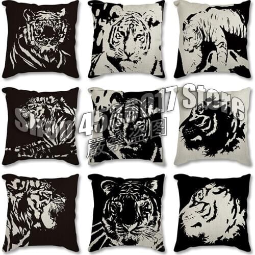 Black Tiger Throw Pillow Case Cushion Covers for Home Sofa Chair Decorative Home Decor Office 45x45cm Pillowcase Linen Cushion