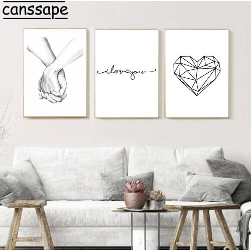 Black White Canvas Painting Abstract Love Poster Hold Hands Art Print Minimalist Quotes Paintings Nordic Posters Home Decor