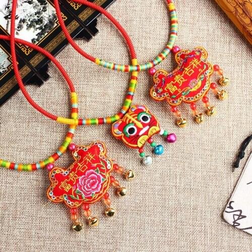 Baby Collar Lock Long Life Lock Pendant Necklace Choker Chinese Wind Tassel Dragon Boat Festival Embroidered Tiger Hanged Adorn